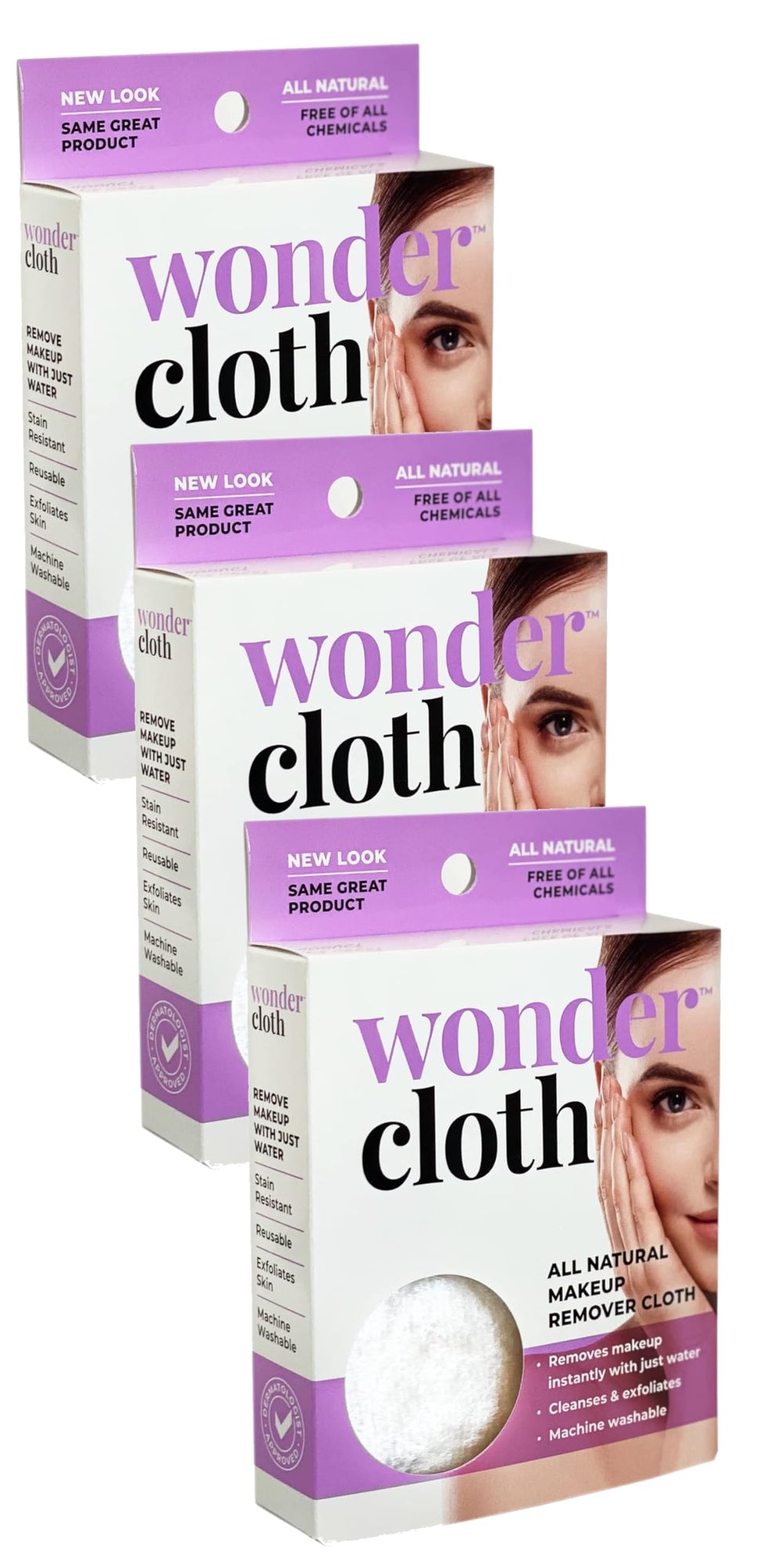 Wonder Cloth pack-3 front wrap shows reusable makeup remover bundle for daily use