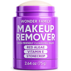 Wonder Family cleansing balm stick packaging highlights travel-friendly design for quick makeup removal.
