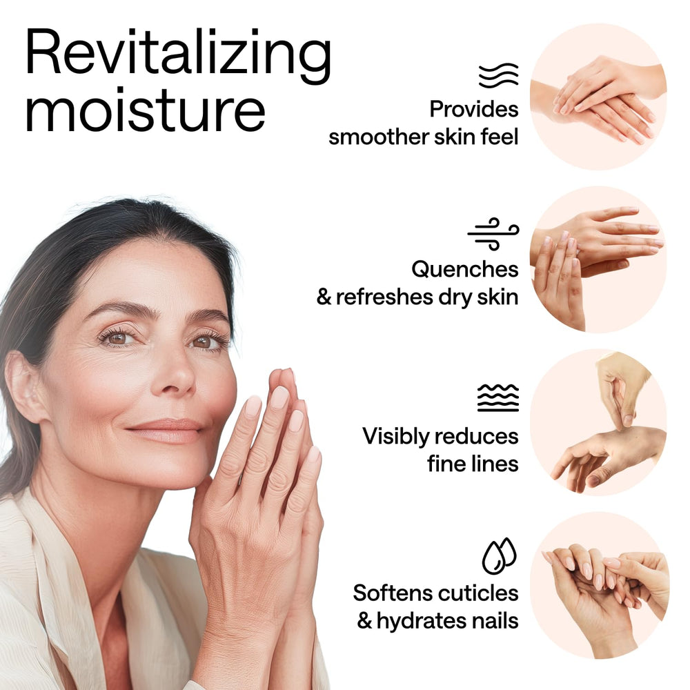 Wonder Family collagen serum closeup highlights rich texture for dry hands.