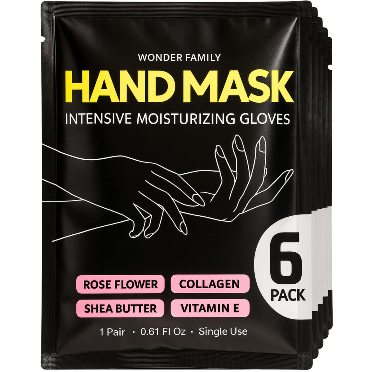 Wonder Family hand moisturizing gloves packaging conveys spa-like care for at-home hydration.
