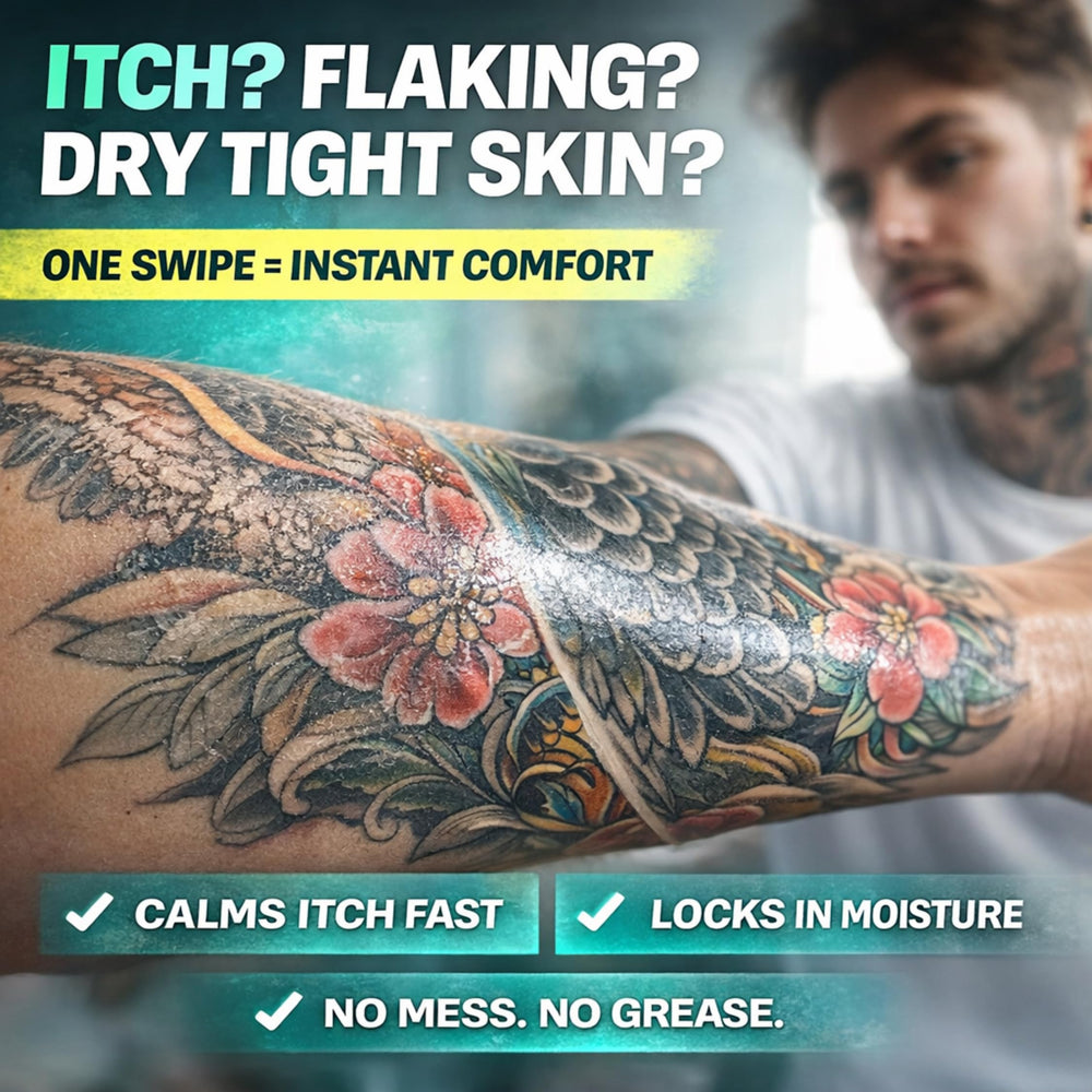 WONDER FAMILY Tattoo Balm Stick being applied for soothing aftercare.