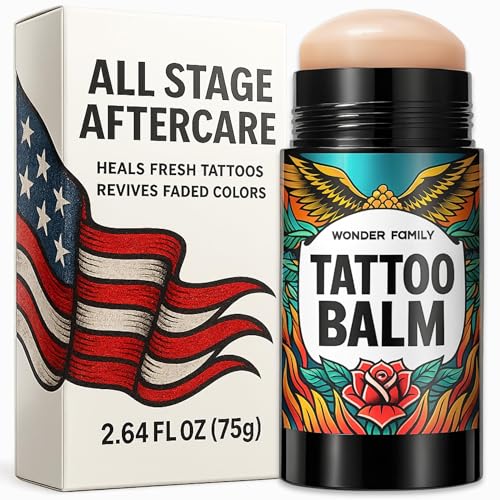 WONDER FAMILY Tattoo Balm Stick packaging for travel-ready tattoo care.