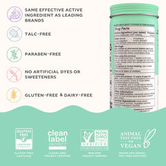 Wonderbelly antacid ingredients label shows non-GMO vegan formula.