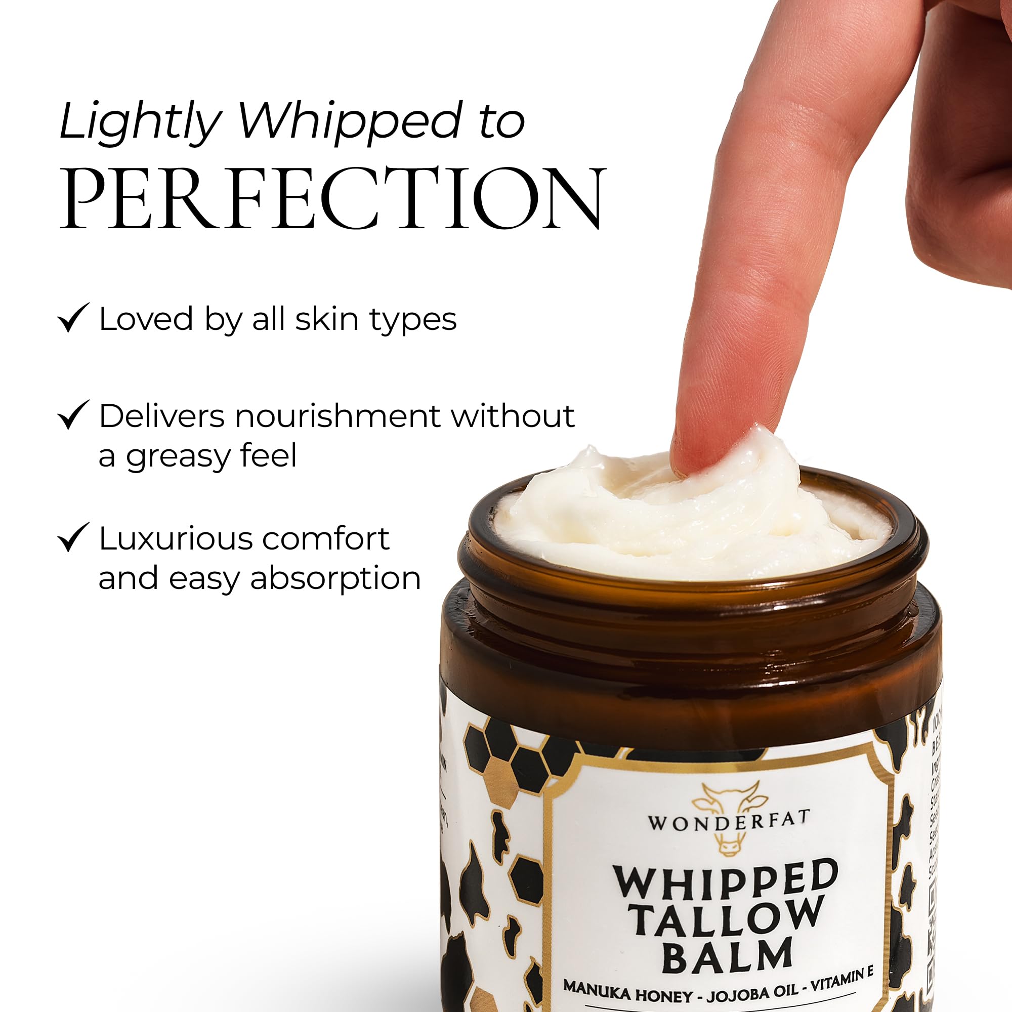 Wonderfat unscented formula label emphasizes clean ingredients and skin-friendly care.