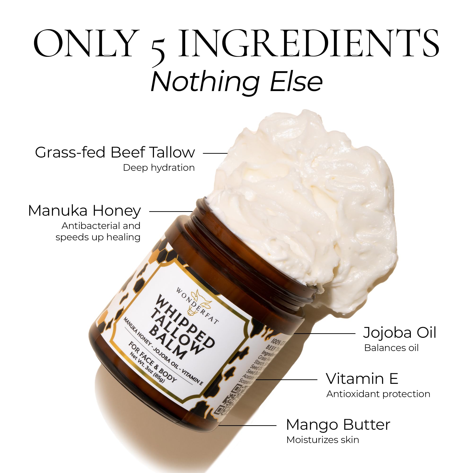 Wonderfat whipped tallow balm on skin demonstrates fast absorption and satin finish.