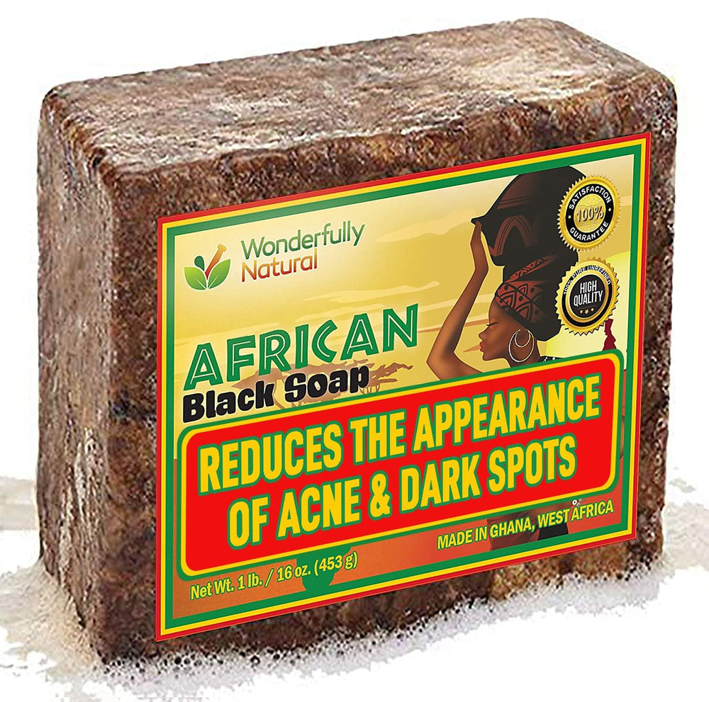 Wonderfully Natural African Black Soap bar front view for gentle cleansing