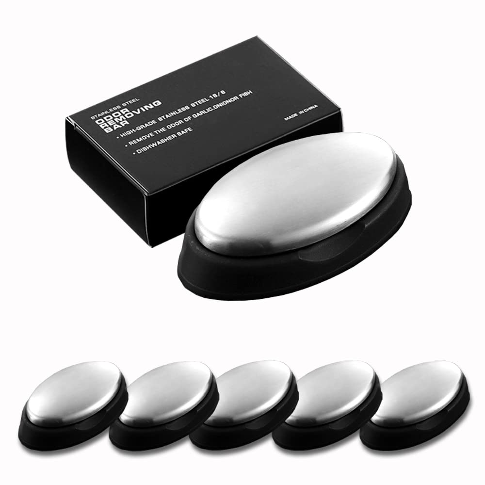 WondMall stainless steel bar soap packaging highlights its odor removal capability.