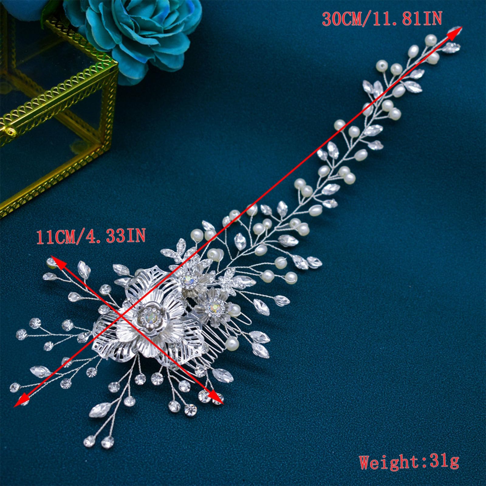 WONRLUA bridal headpiece demonstrates adjustable placement for a custom fit.