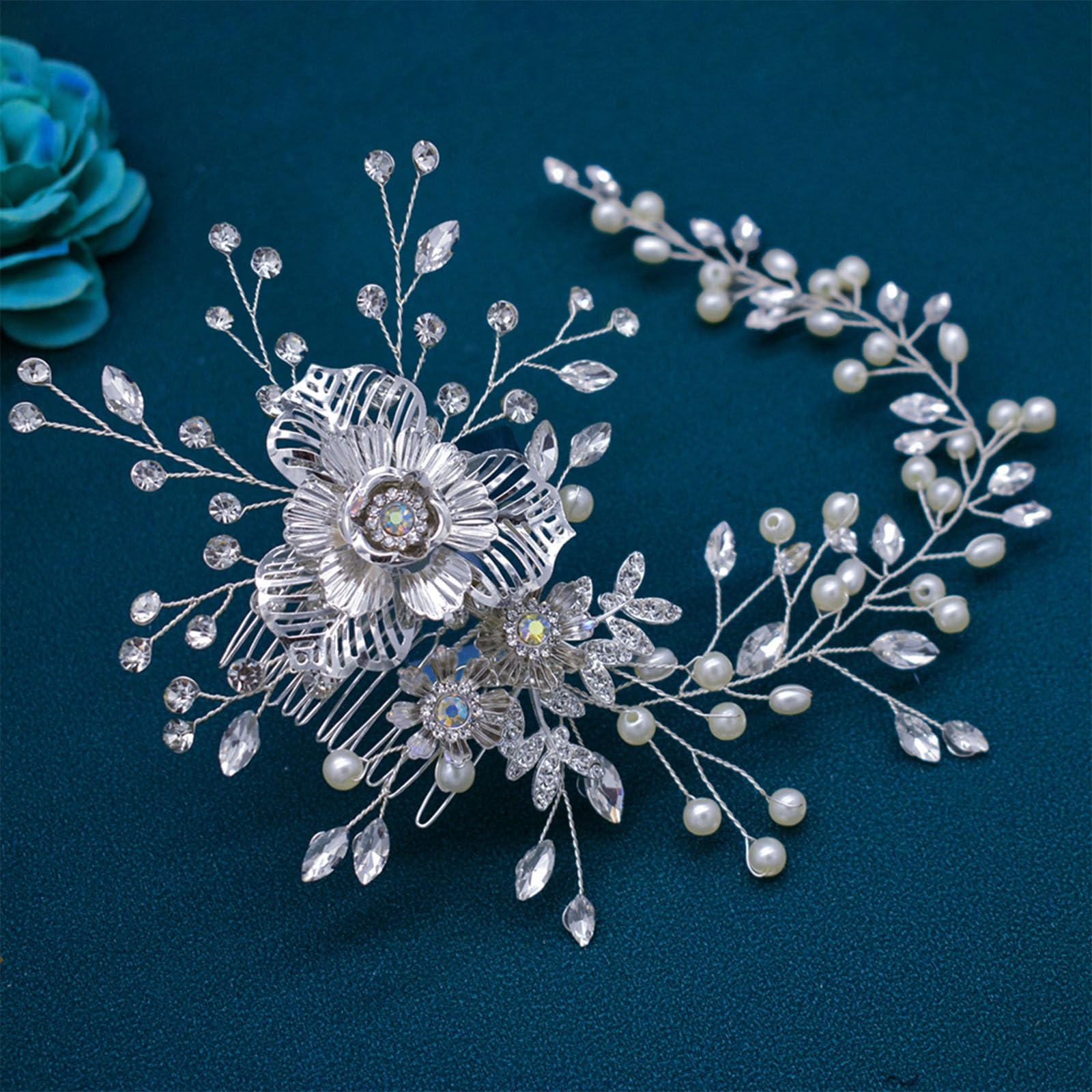 WONRLUA updo with hair comb close-up highlighting rhinestones' shine.