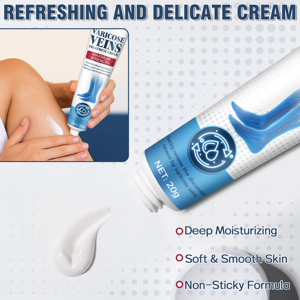 Wonshine varicose veins cream application on leg illustrates upward massage technique for ease.