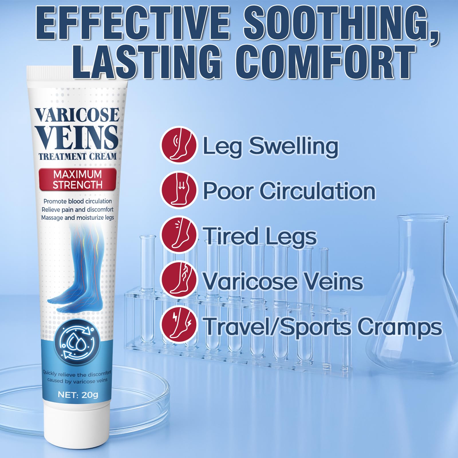 Wonshine varicose veins cream texture close-up demonstrates fast-absorbing formula.