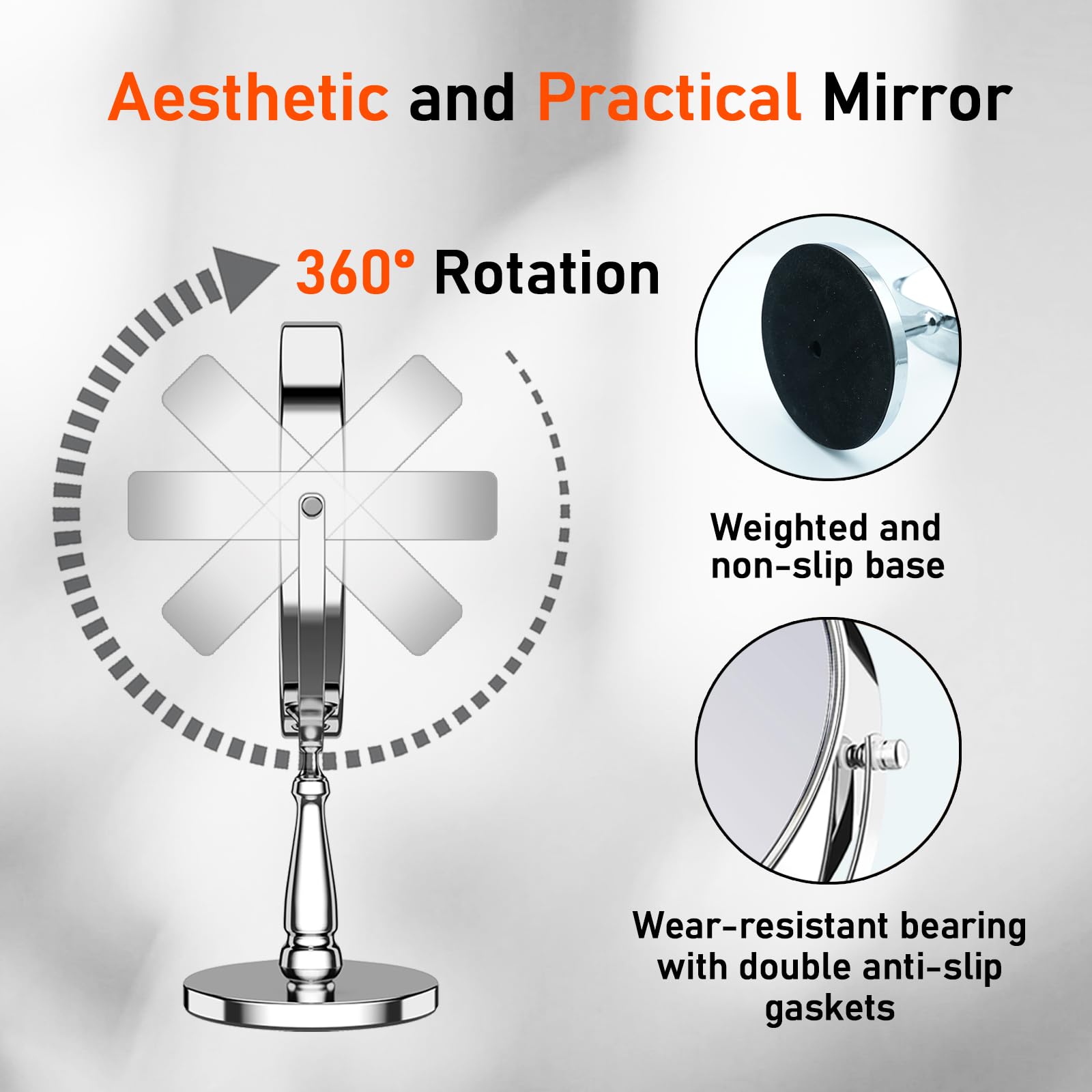 WOOCICA alloy-framed makeup mirror with a smooth, scratch-resistant finish.