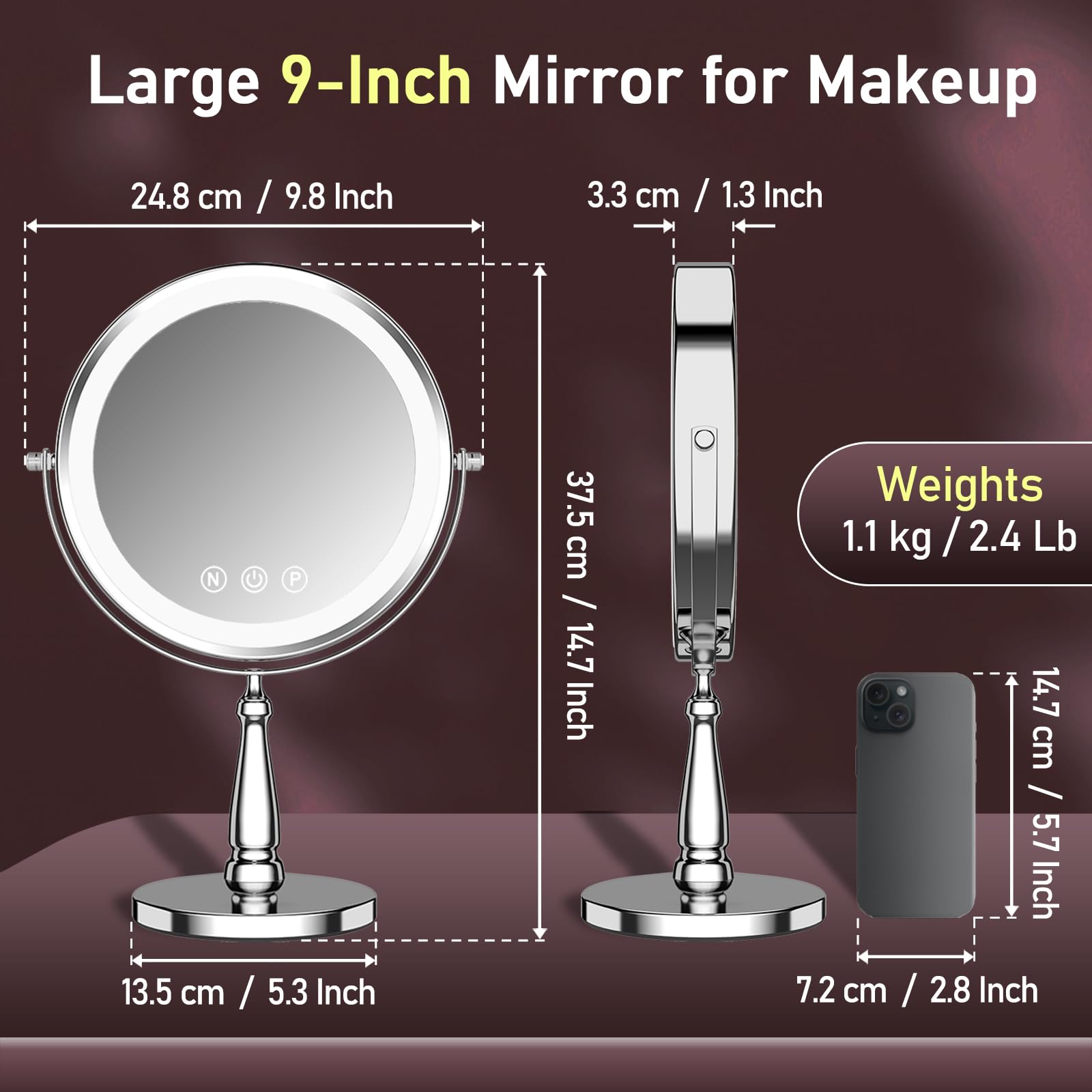 WOOCICA makeup mirror 20x magnification close-up aids brow shaping.