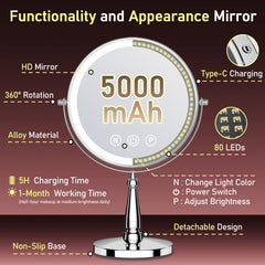 WOOCICA makeup mirror 5000mAh battery enables longer use between charges.