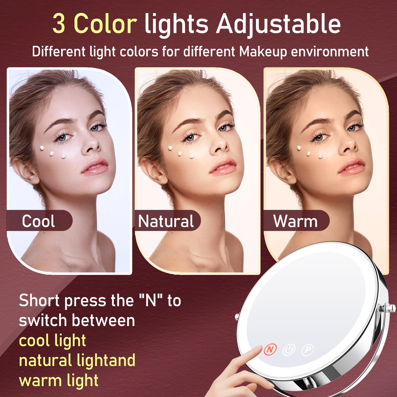 WOOCICA makeup mirror with a stable non-slip base.