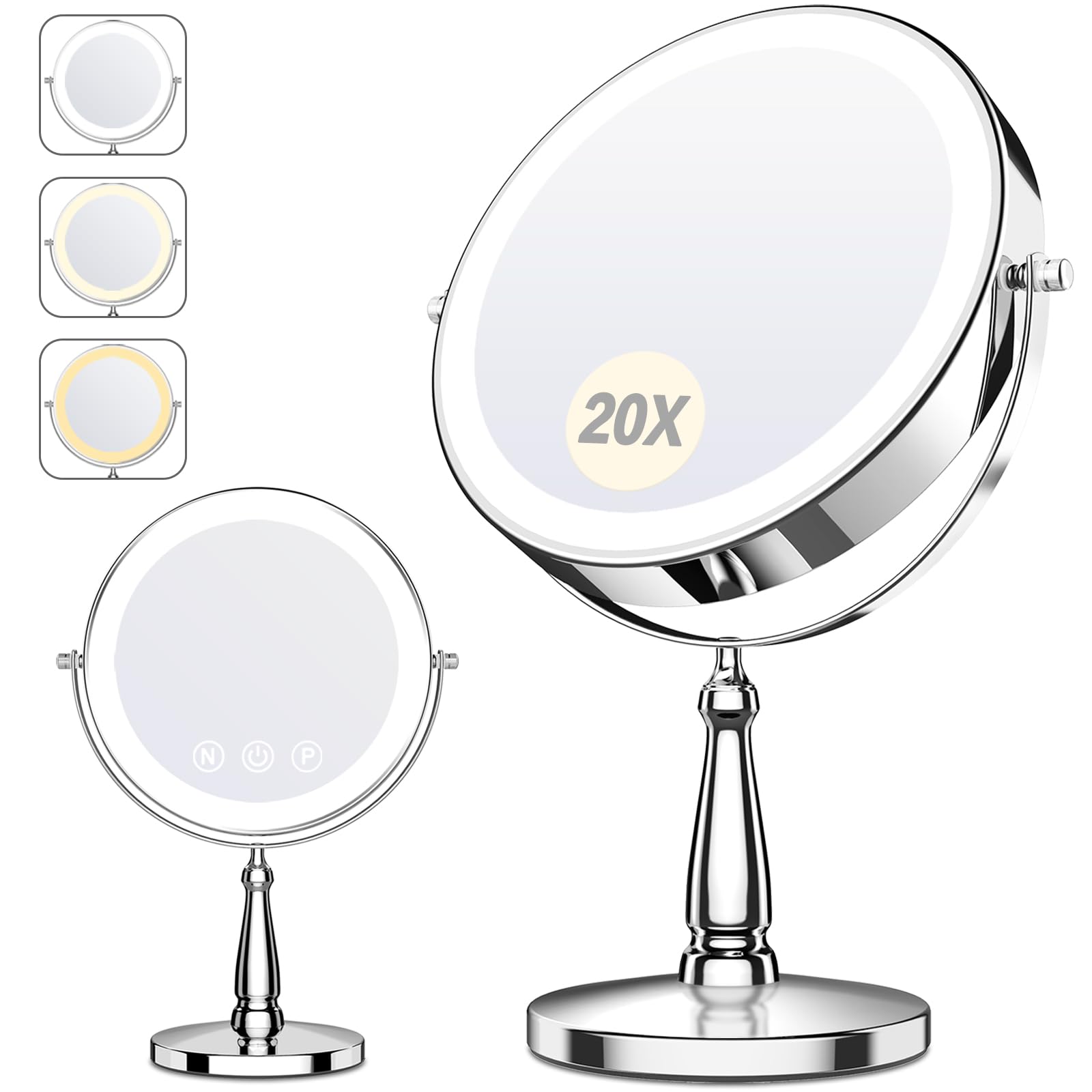 WOOCICA makeup mirror with lights; 3-color LED for precise lighting.