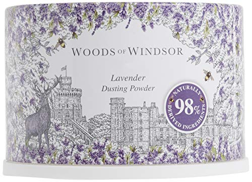 Woods of Windsor lavender body dusting powder packaging presents a gift-ready look