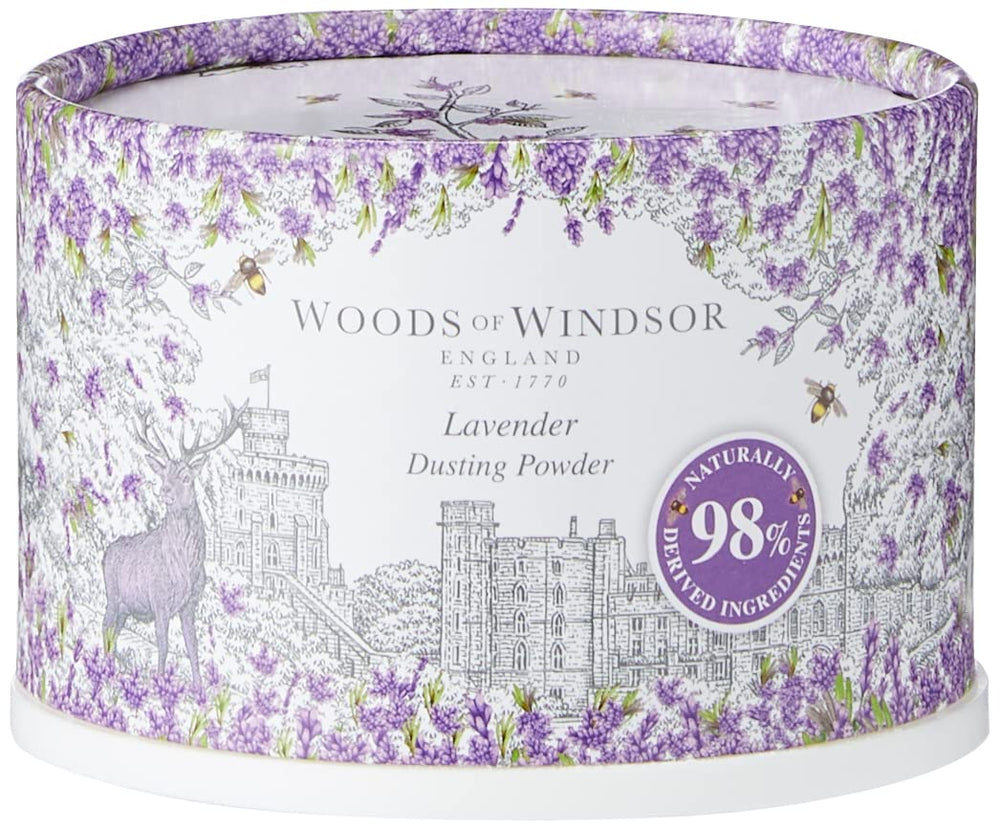 Woods of Windsor lavender body dusting powder puff for smooth, dry skin