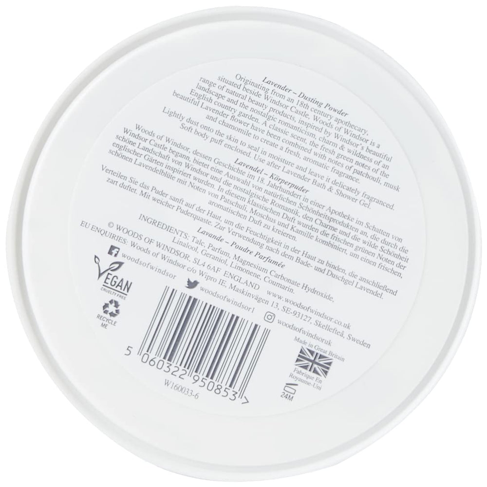 Woods of Windsor lavender powder demonstrates moisture absorption for cool comfort