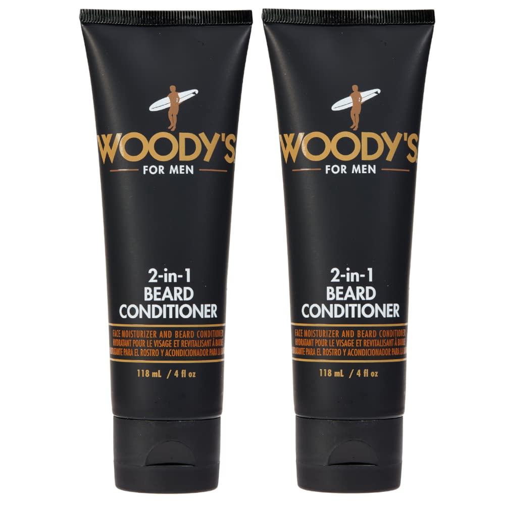Woodys 2-in-1 beard wash conditioner bottle for streamlined grooming and softer facial hair