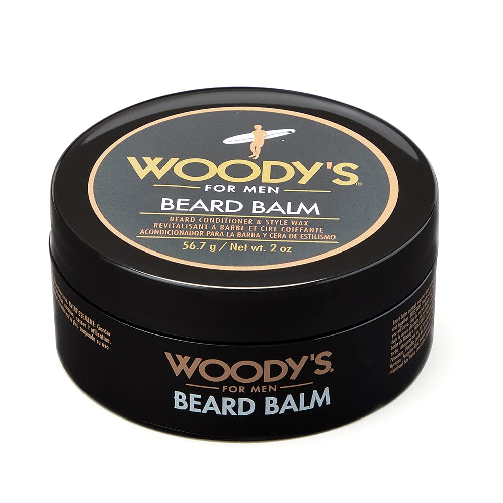 Woody's beard balm packaging – quick conditioning for on-the-go grooming.