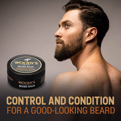 Woody's beard balm swatch on skin – coconut oil deeply conditions coarse facial hair.