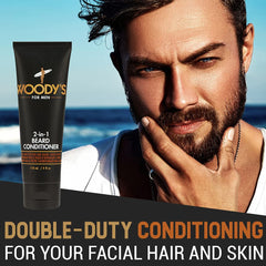 Woodys beard care routine in action showing taming and detangling for easier grooming