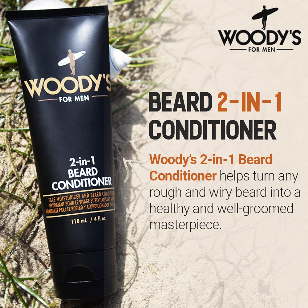 Woodys bottle close-up highlighting vitamin E, panthenol, and Matrixyl for hydration