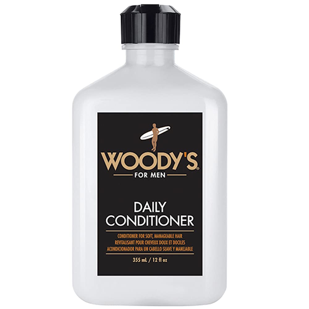 Woody's Daily Hair Conditioner bottle front promotes hydration for healthier-looking hair