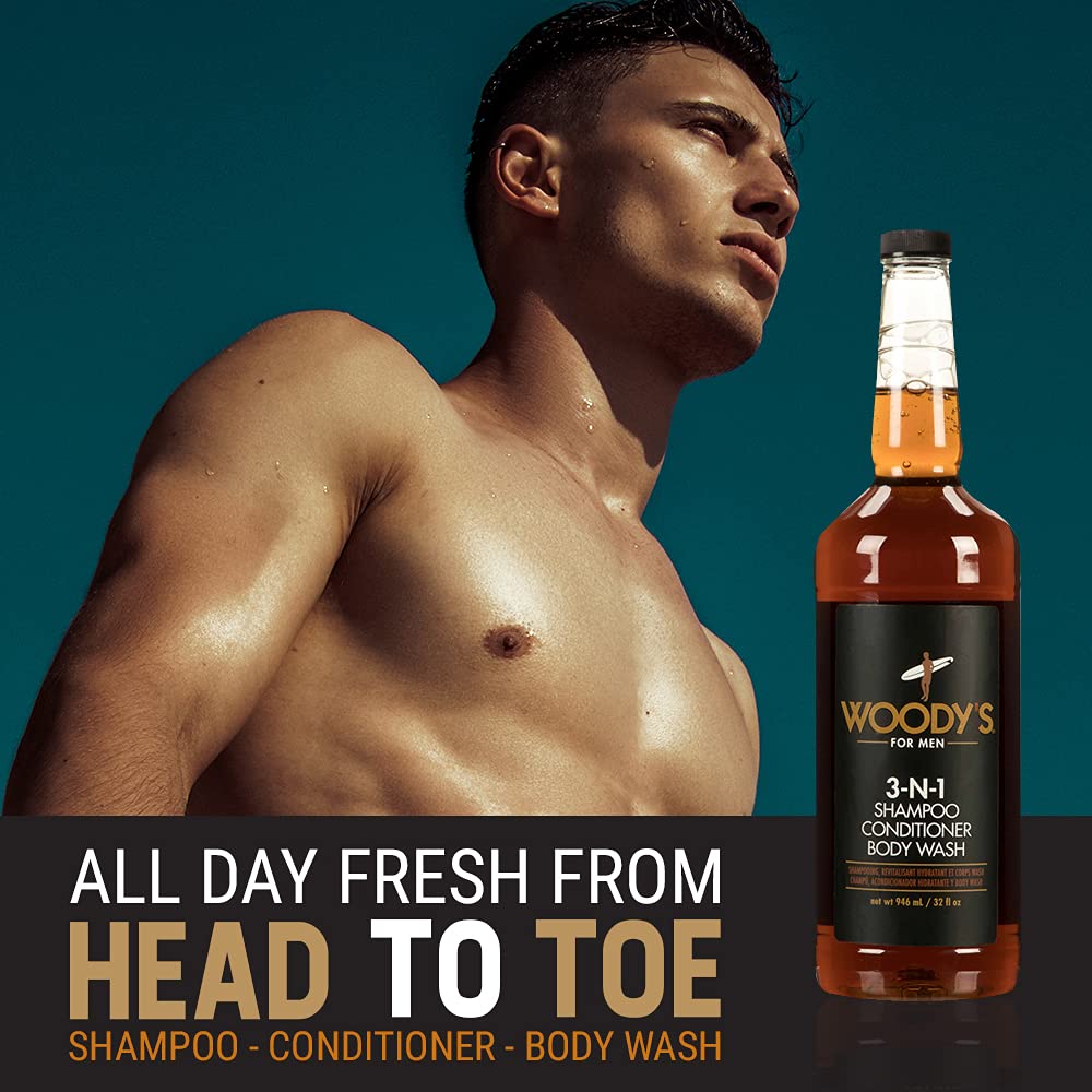 Woody's marine extracts hydration image illustrating daily hair and skin nourishment.