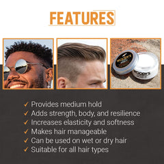 Woody's Mold It Matte Hair Paste matte finish on model with flexible hold.