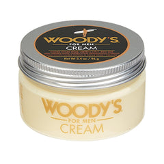 Woody's Styling Cream jar closeup showing a mild hold for curly and wavy hair