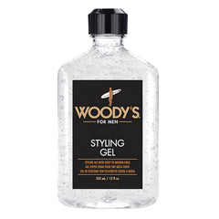 Woody's Styling Gel bottle—alcohol-free formula for hydrated, non-crunch hold.