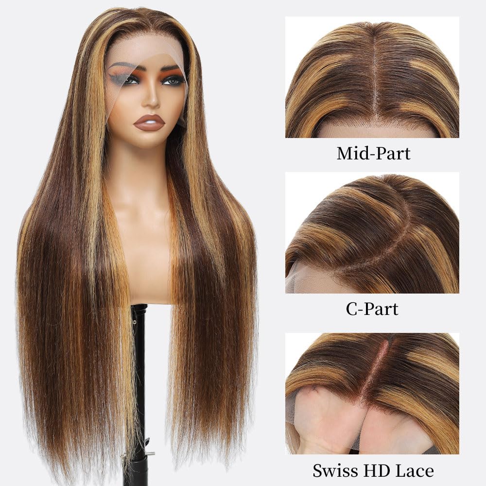 WOOMN 13x6 HD lace front wig with seamless parting for middle or side styles.