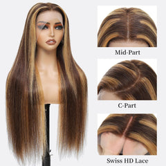 WOOMN 13x6 HD lace front wig with seamless parting for middle or side styles.