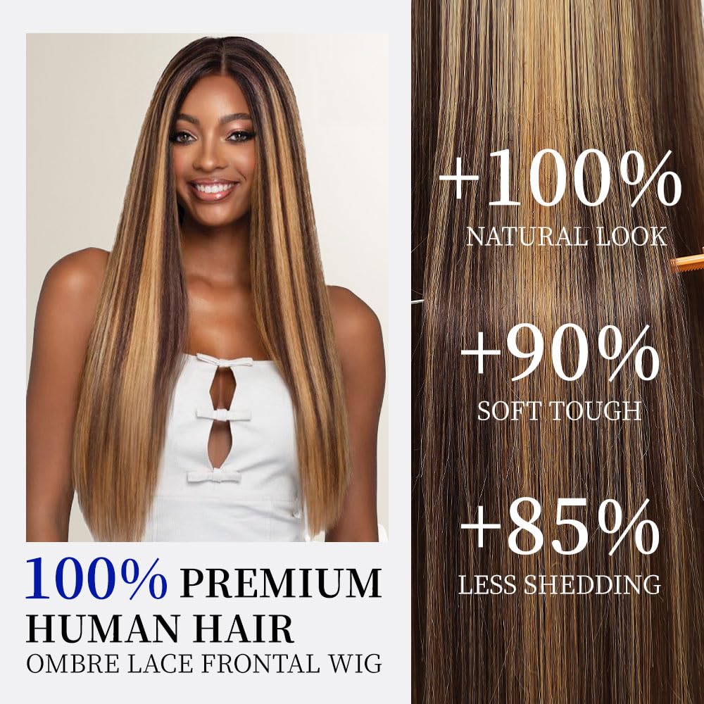 WOOMN straight ombre virgin hair wig for smooth texture and easy styling, 30 inches.
