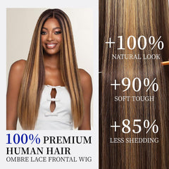 WOOMN straight ombre virgin hair wig for smooth texture and easy styling, 30 inches.