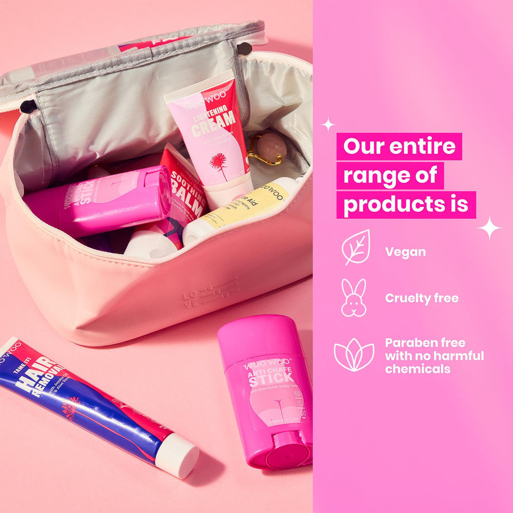 WOOWOO Tame It on leg application shows gentle, skin-loving formula.