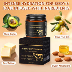 WOPD ingredients beef tallow and raw honey block illustrating clean formula.