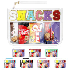 WOPIPAL snack bag with chenille letters, stylish makeup and travel storage.