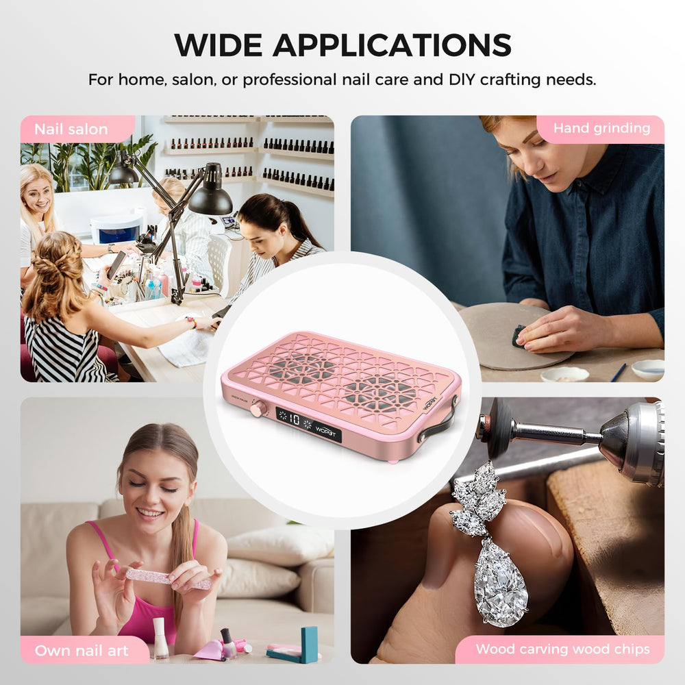 Woput Nail Dust Collector portable handle enables easy transport between stations