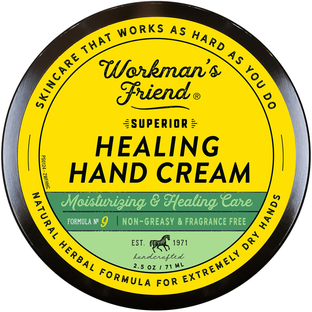 Workman's Friend Healing Cream jar demonstrates thick, intensive moisture for dry, cracked skin.