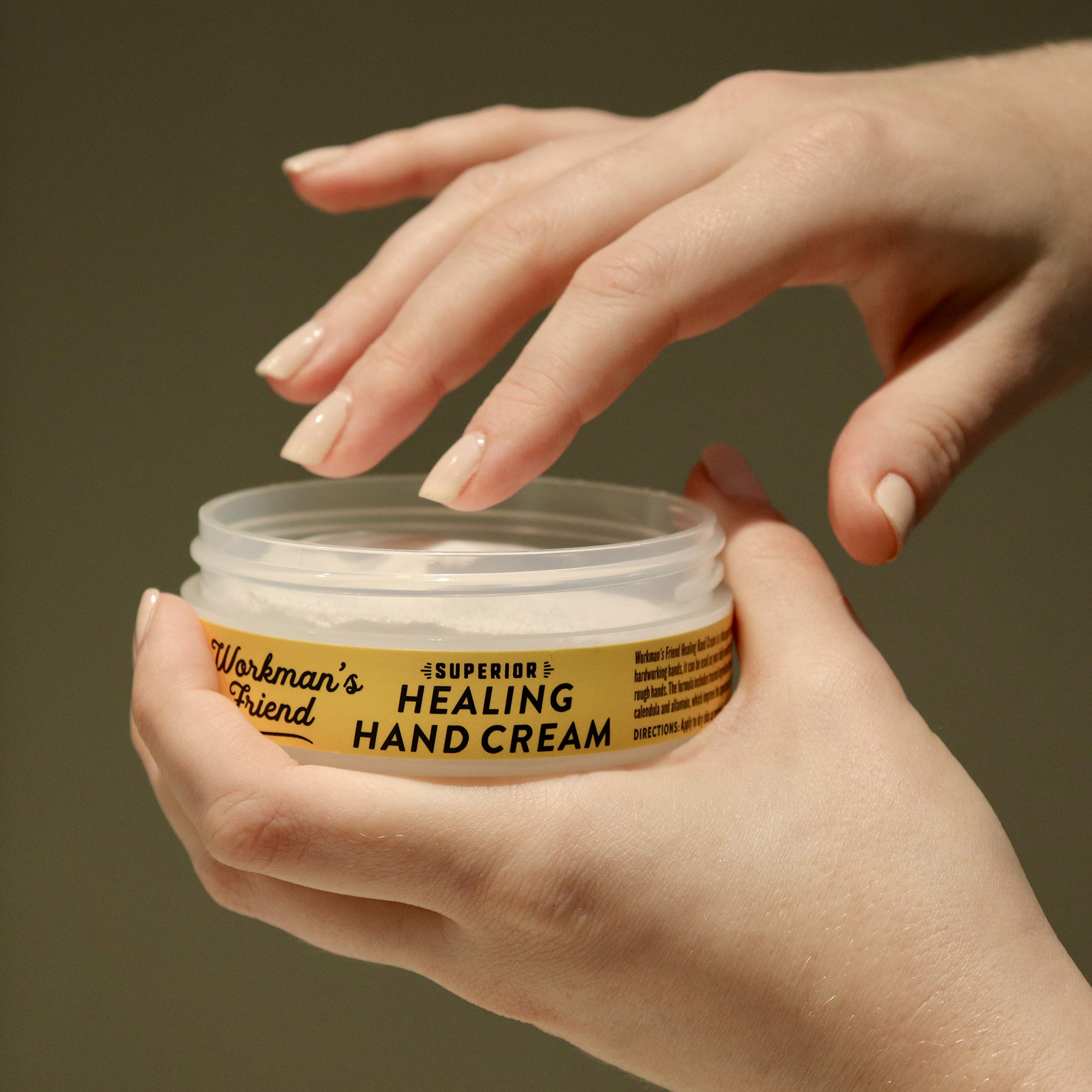 Workman's Friend Ultra Moisturizing Cream close-up highlights creamy texture for soothing dry hands.
