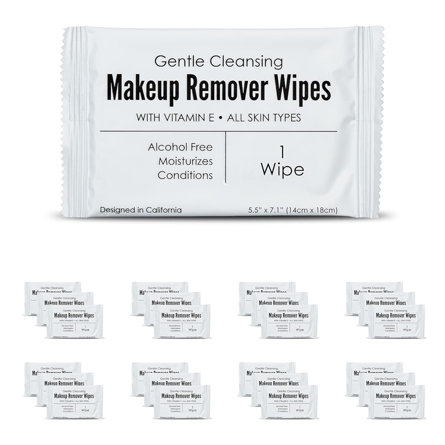 World Amenities makeup wipes packaging highlights hotel guest amenities for travel-ready cleansing
