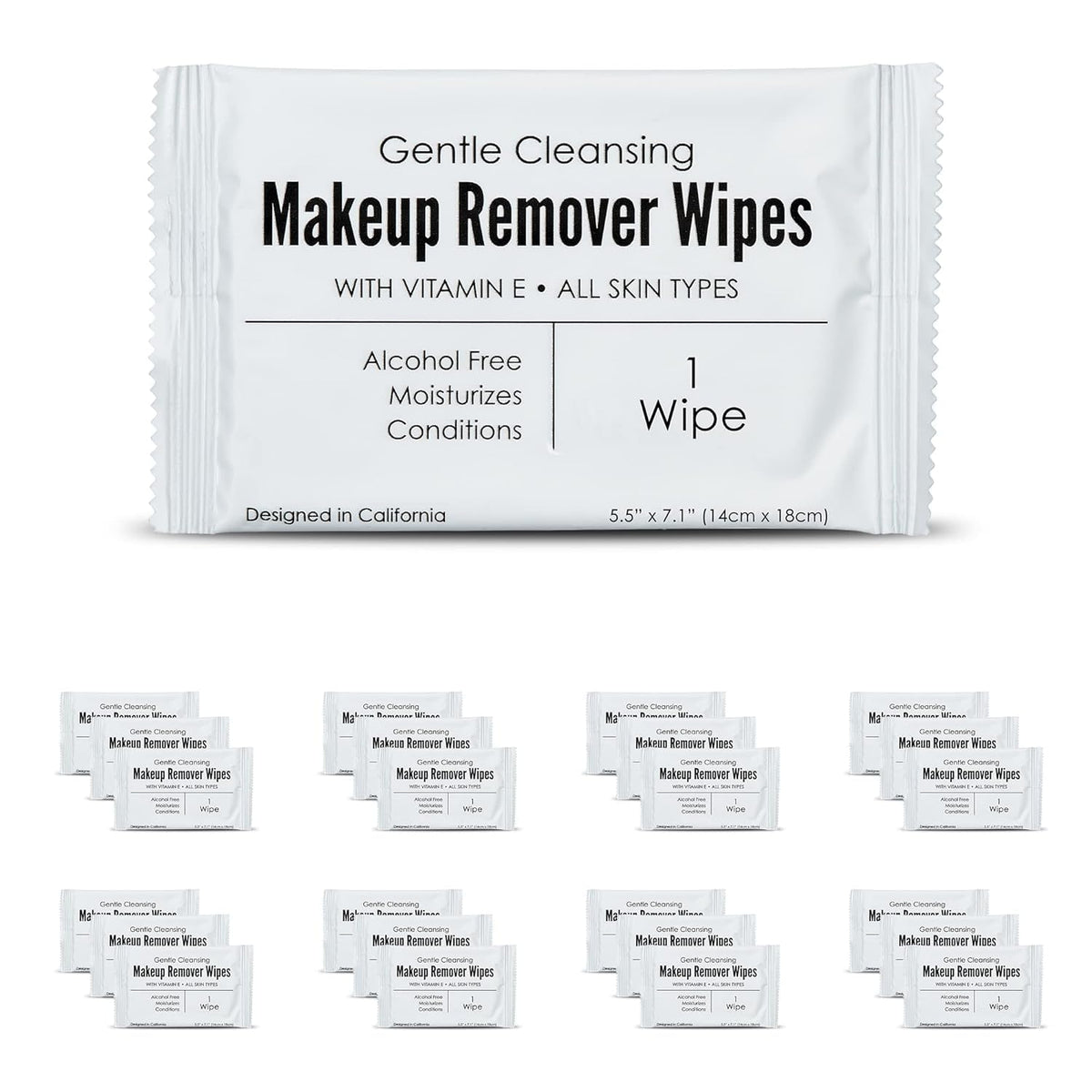 World Amenities makeup wipes packaging highlights hotel guest amenities for travel-ready cleansing