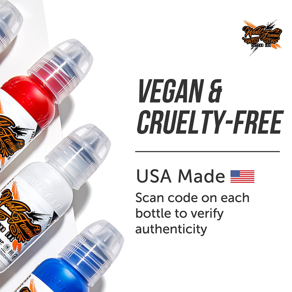 World Famous Tattoo Ink Blackout Vegan-Purified Formula supports ethical, professional-grade inks.