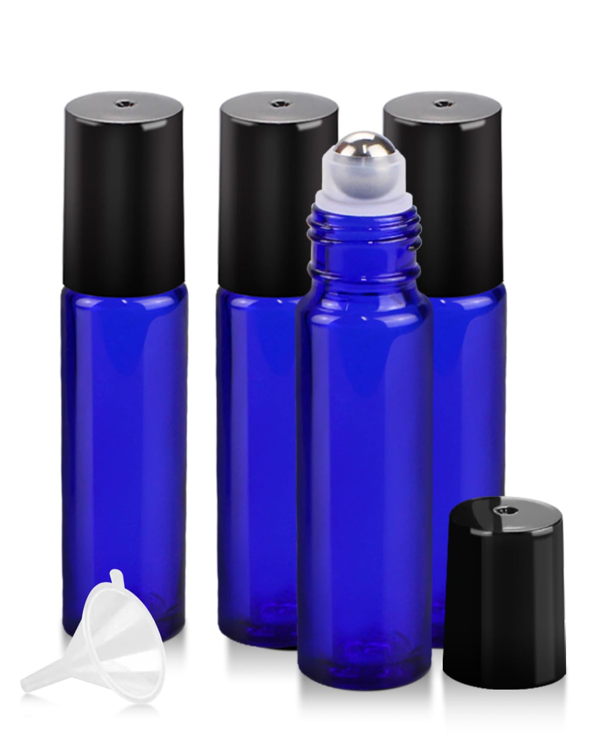 Worldgsb 4-pack 10ml blue glass roller bottles for travel and DIY blends.