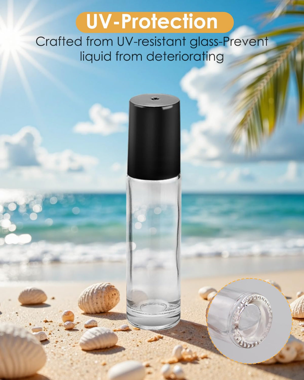 Worldgsb clear glass roller bottles with caps shown for DIY perfume