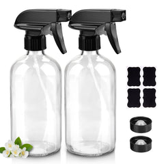Worldgsb glass spray bottle 16oz clear with labels for organization