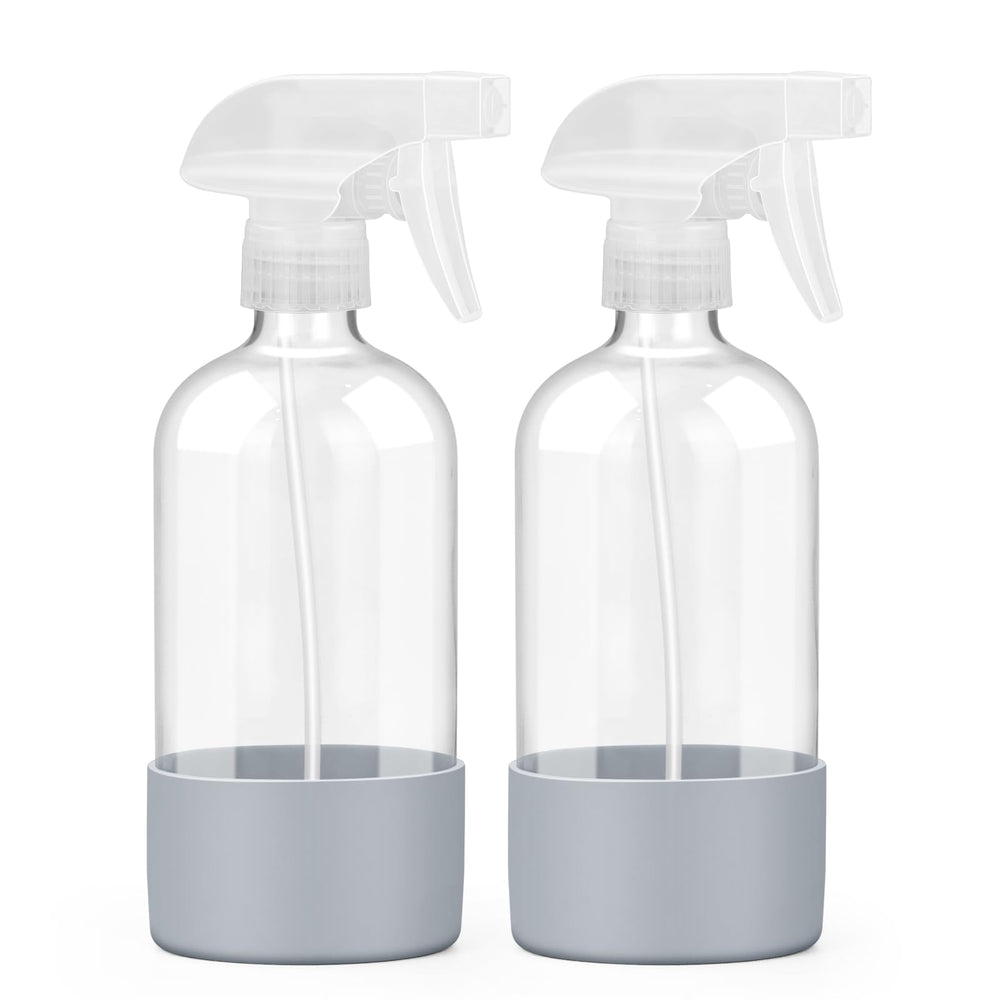 Worldgsb glass spray bottle close-up with silicone sleeve for a durable grip
